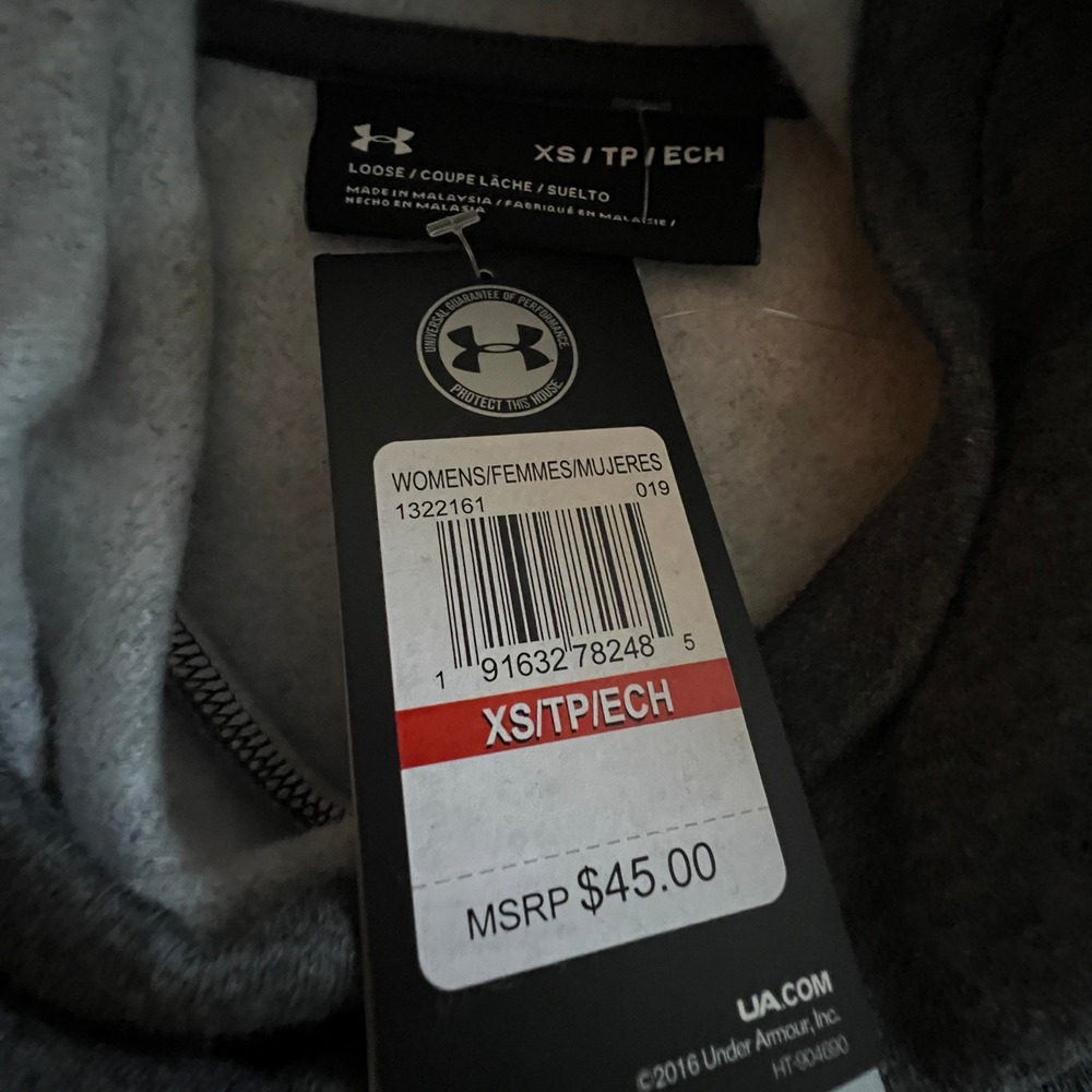 Under Armour Womens Gray Hoodie Neon Logo Loose Fit Pullover Activewear XS New - Picture 5 of 7